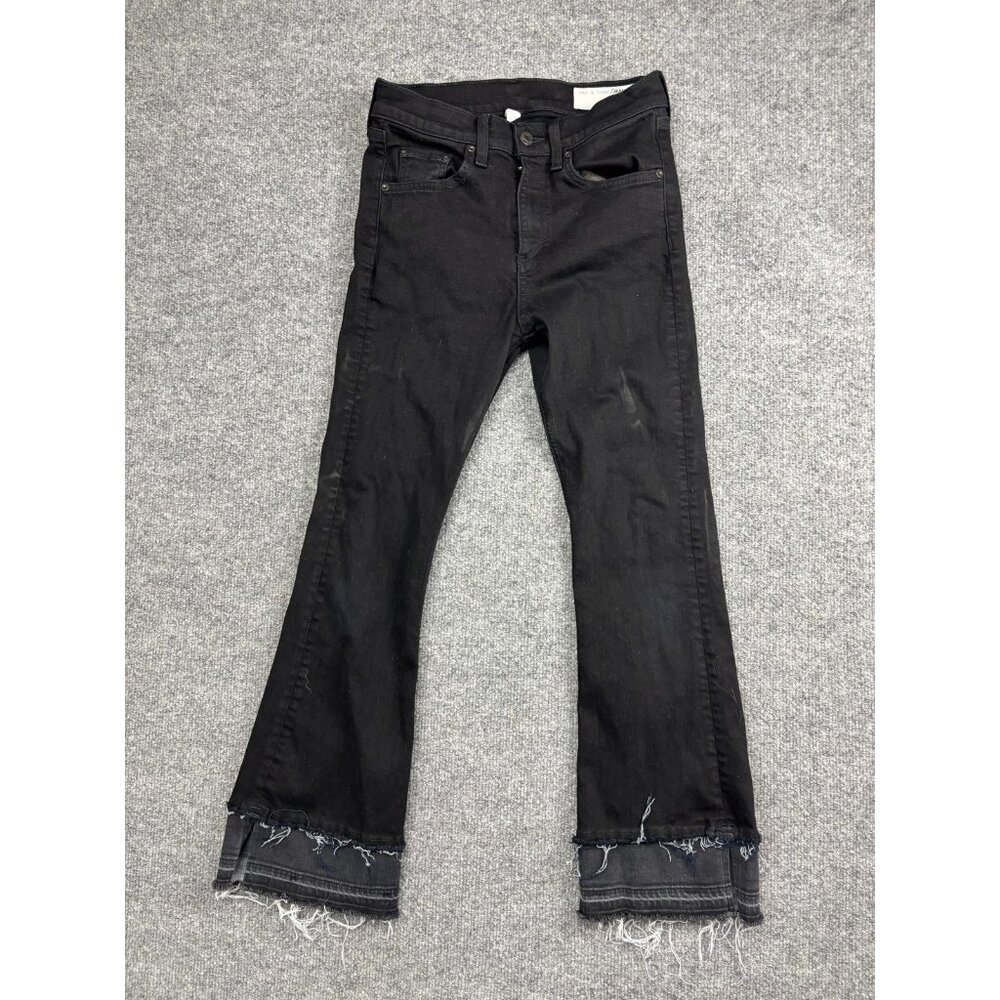 rag & bone/JEAN 10 Inch Crop Flare Jeans Womens 26 Black Cropped Double Raw Hem